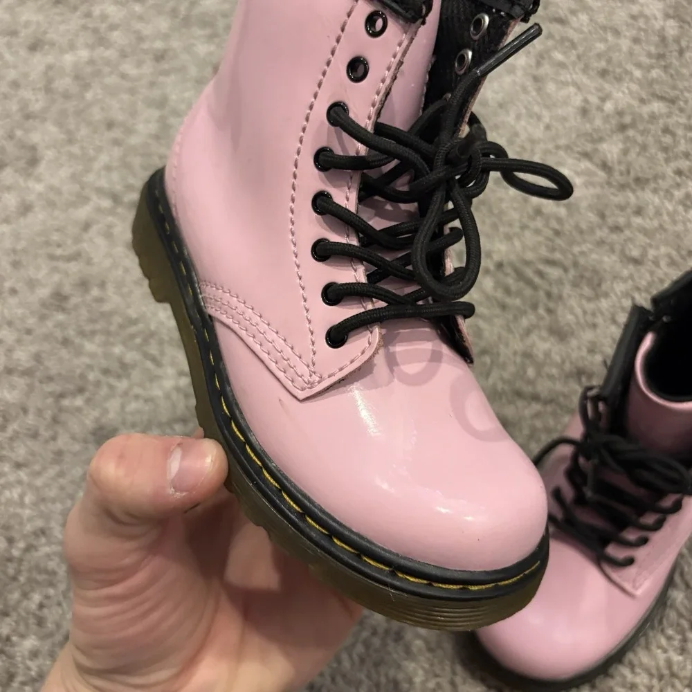 Dr. Martens Patent Leather Pink Toddler Combat Boots - SZ 9c Childs Kids Shoes